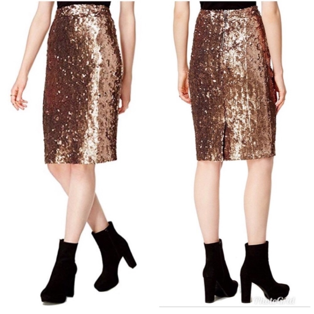BAR III BRONZE SEQUINED PENCIL SKIRT SIZE X-LARGE NWT